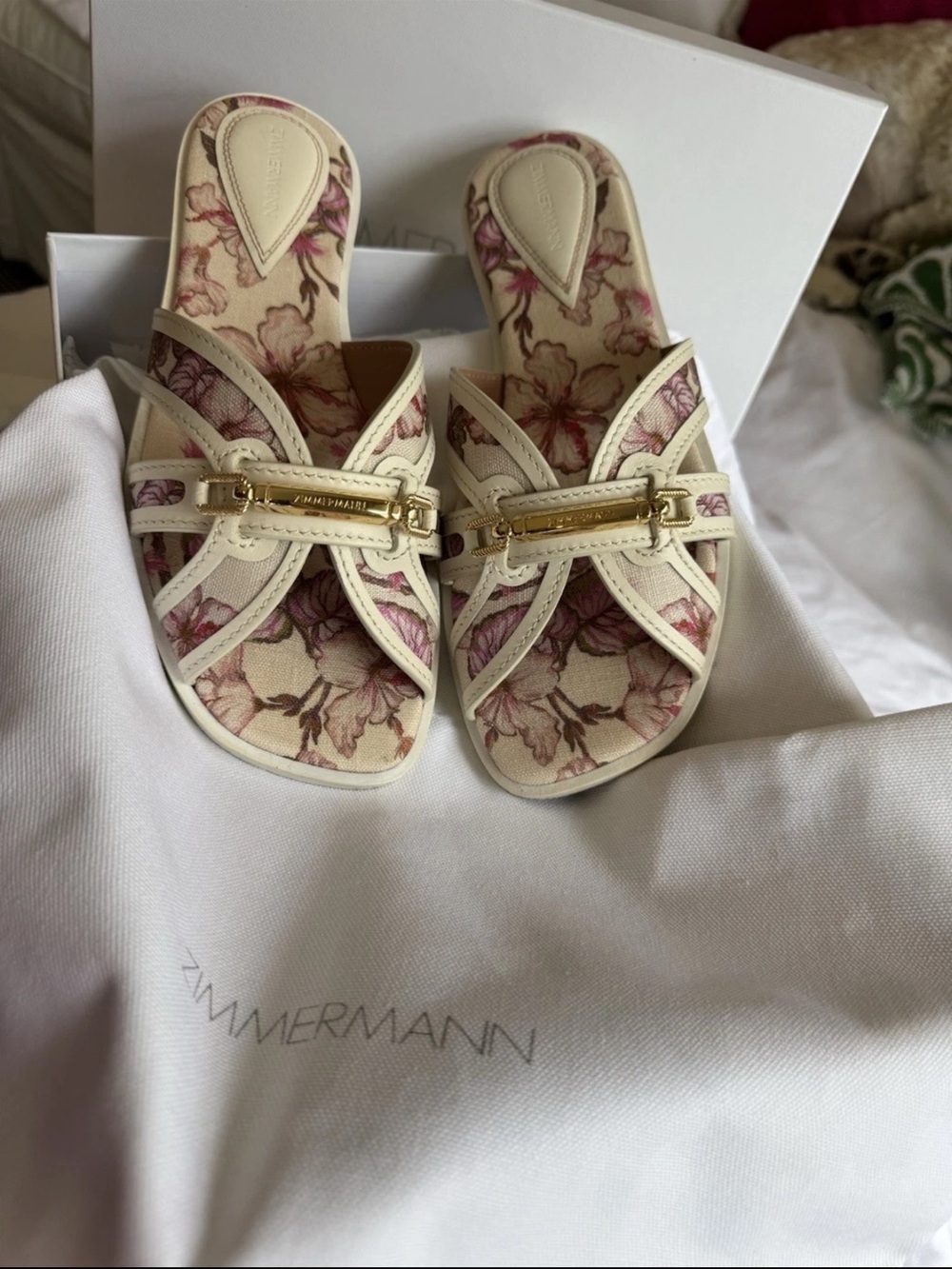 Zimmerman Prisma Hibiscus coral  Floral Print Linen Slide Sandal, Size 38 - Picture 3 of 10